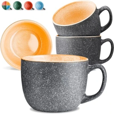 Image of Cosumy Coffee Mugs Set of 4 350ml 𝗘𝘅𝘁𝗿𝗮 𝗧𝗵𝗶𝗰𝗸 Ceramic Stoneware Handmade Reactive Glaze Keeps &amp; Tea Hot Longer