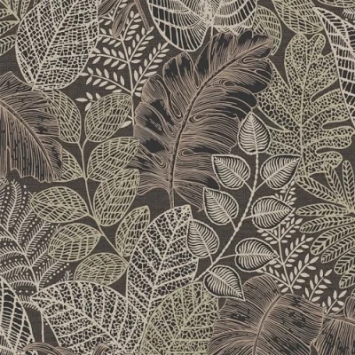 Image of Superfresco Easy Scattered Leaves Floral Charcoal/Gold Wallpaper Blue Intricate Detailed Design, Feature or 4 Wall Design Suitable for Any Room