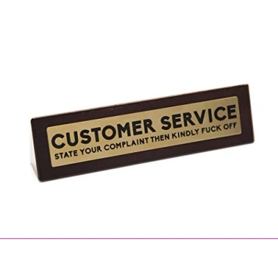 Image of Boxer Gifts ‘Customer Service State Your Complaint Then Kindly F*Ck Off’ Novelty Wooden Desk Warning Sign Funny Office Humor Gift for Colleague or Boss 4.5cm x 17.5cm