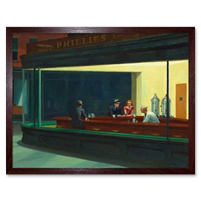 Image of Edward Hopper Nighthawks Iconic Painting Art Print Framed Poster Wall Decor 12x16 inch
