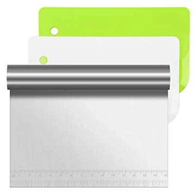 Image of Vicloon Dough Scraper Cutter, 3 Pcs Stainless Steel with Handle and Measuring Scale Plastic Shape Spatulas Flexible Cutter for Pizza Pastry Bread Baking Cream Smoother