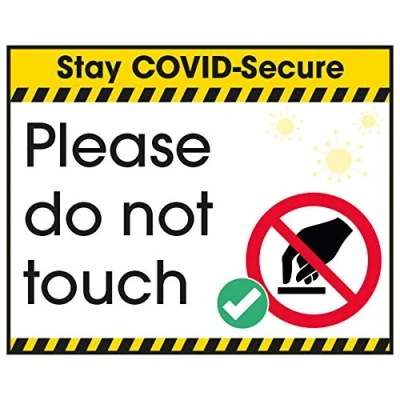 Image of V Safety COVID Secure Sticker Please Do Not Touch 100mm x 80mm Self Adhesive Vinyl