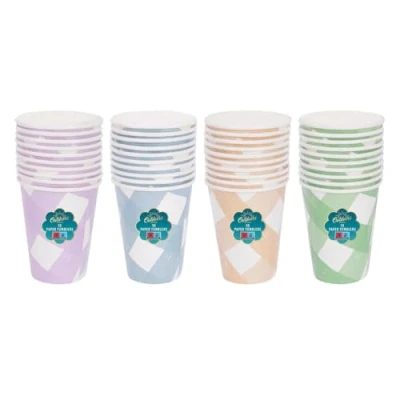 Image of YöL Pack of 20 Paper Tumblers Disposable Cups Red Lilac Blue Terracotta Summer Dining Picnic Party BBQ