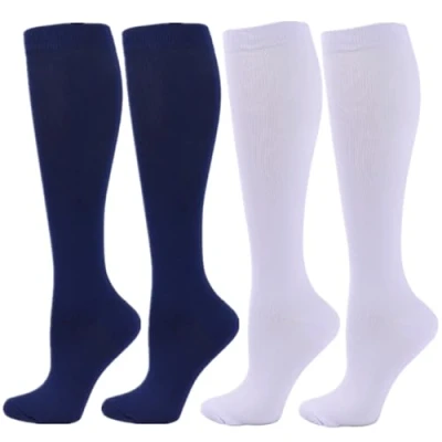 Image of Zingso Compression Socks for Women Men, 2 Pairs 20 25mmHg Knee High Stockings Sport, Athletic, Edema, Diabetic, Varicose Veins, Travel, Pregnancy, Nursing (XXL, Blue White)
