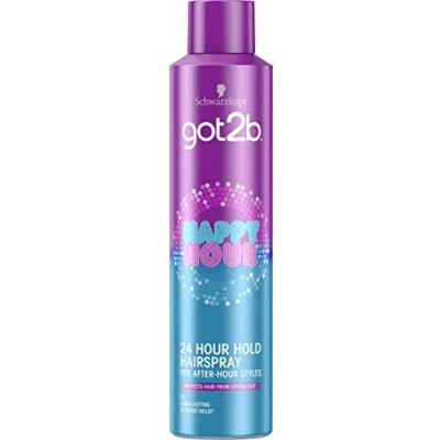 Image of Schwarzkopf got2b Happy Hour Hairspray, 24 Hours Long Lasting Hold, Vegan, Silicone Free, 300 ml (Packaging may vary )
