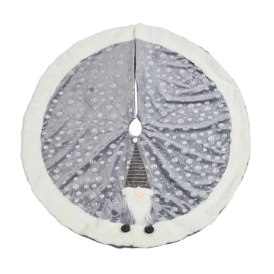 Image of Smart Garden Festive Gonk Christmas Tree Skirt 116cm Diameter Grey Luxury Plush Fabric Material with White Trim Perfect for Decorating Tree&#039;s