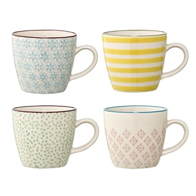 Image of Bloomingville Small Cups Patrizia, Blue Yellow Green Rose, Ceramic, Set of 4