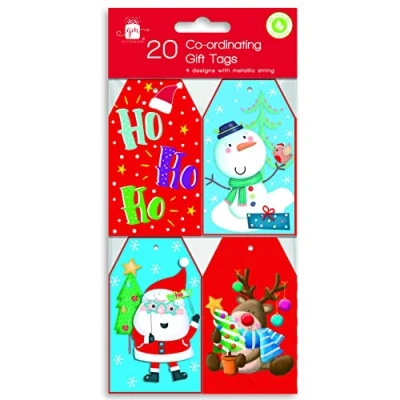 Image of Pack of 20 Co Ordinating Cute Christmas Gift Tags with Metallic String