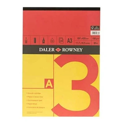 Image of Daler Rowney Red and Yellow, Drawing Paper, Smooth Surface, 150 gsm, 90lb, Pad, Glued 1 Side, A4 8.3 x 11.7in 21 29.7 cm, 25 Sheets