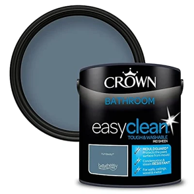 Image of 2.5L CROWN Easyclean Bathroom MID SHEEN Emulsion Multi Surface Paint With MOULDGUARD+ That can be Used on Walls, Ceilings, Wood and Metal. Stain &amp; Scrub Resistant Formula Runaway