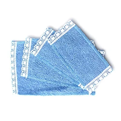 Image of Melody Jane Dolls Houses 4 Blue Lace Edged Towels Miniature Bathroom Accessory
