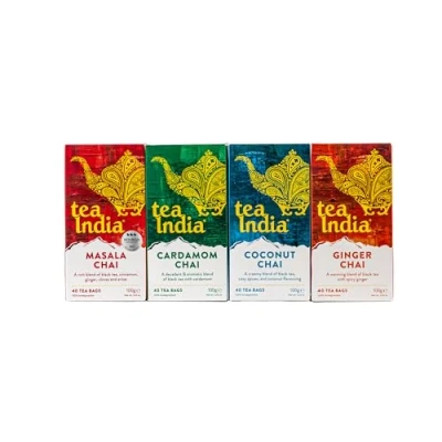 Image of Tea India Chai Bags (4 Packs of 40 Biodegradable Bags) Rainforest Alliance Certified (Mixed Chai)