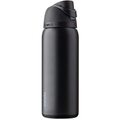 Image of Owala FreeSip Insulated Stainless Steel Water Bottle with Push Button and Built in Straw, 940 ml, Very, Very Dark