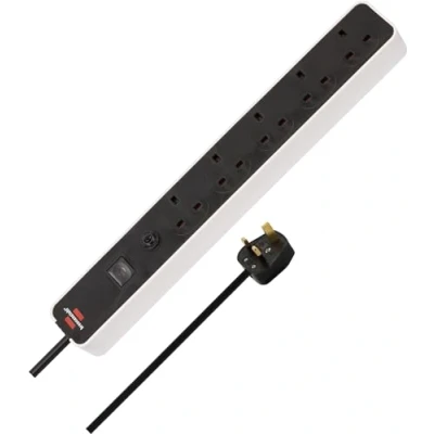 Image of Brennenstuhl Ecolor FB Extension Socket with Safety Fuse Button 5 Way 1.5m H05VV F 3G1.5 White/Black Switch *GB*