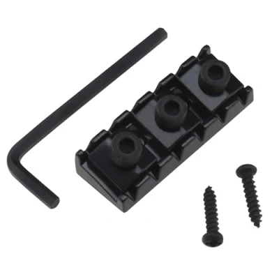 Image of YINETTECH 42mm Guitar Metal String Locking Nut with Mounting Screws and Wrench Compatible FLOYD ROSE Tremolo Double System Black