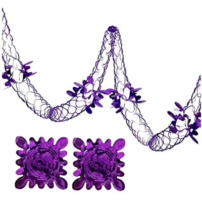 Image of 2 Pk Foil Garland Flower Christmas Hanging Decoration Wall Ceiling Xmas Deco (Dark Purple)