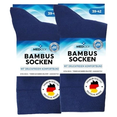 Image of MEDOLY Bamboo Socks (6 Pairs) without Elastic Waistband, with 72% Viscose, Against Sweaty Feet for Men and Women, 6 x dark blue, 43 46