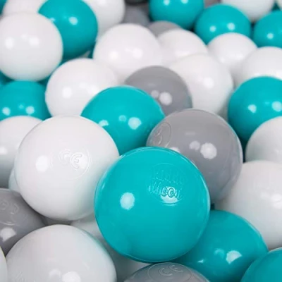 Image of KiddyMoon Soft Plastic Play Balls 50 Balls/7Cm 2.75In Multi Colour Made In EU, Grey/White/Turquoise