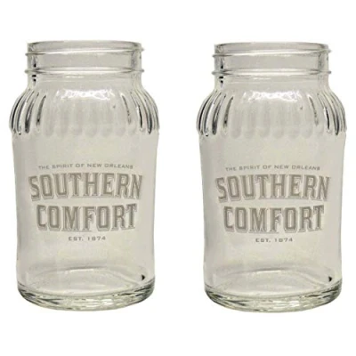 Image of 2 x Southern Comfort Mason Jar Cocktail Glass Embossed