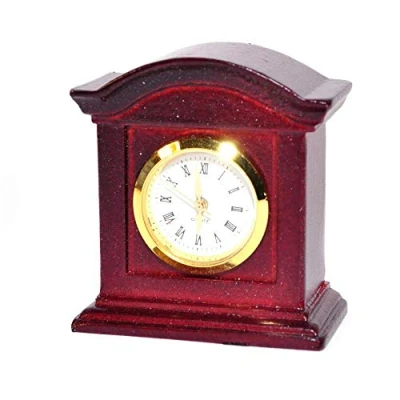 Image of Dolls House Working Mantle Clock Mahogany Wood Miniature Living Room Accessory
