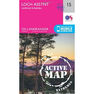 Image of Landranger Active 15 Loch Assynt, Lochinver &amp; Kylesku Map With Digital Version