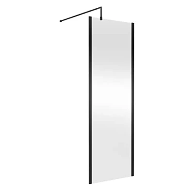 Image of nuie WRSCOBP70 Modern Bathroom Outer Framed Wall Fixed Wetroom Screen with Support Arm, 700mm, Satin Black