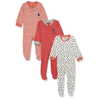 Image of Amazon Essentials Disney Marvel Star Wars Unisex Babies&#039; Cotton Footed Sleep and Play Discontinued Colours, Pack of 3, Mickey Expressions, Premature