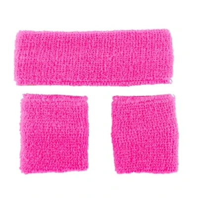 Image of Wicked Costumes Adult Unisex 80&#039;s Neon Pink Sweatband &amp; Wristbands Fancy Dress Accessory