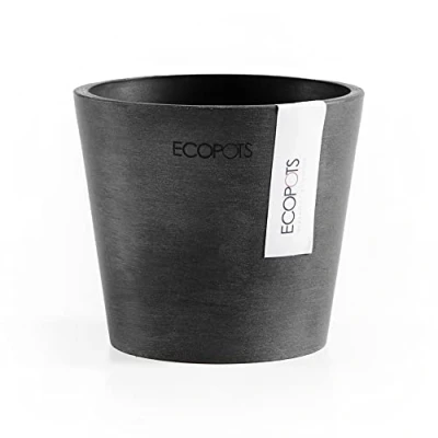 Image of Ashortwalk ECOPOTS Amsterdam Mini Plant Pot made from recycled plastic (D10.5 x H9.2cm, Black)