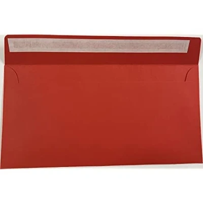Image of DL Coloured Envelopes for Greeting Cards Wedding Invitations &amp; Crafts (110x220mm) Pack of 50 (Red Peel Seal)