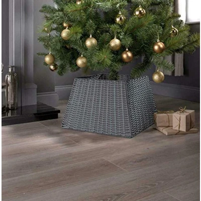 Image of Christmas Tree Skirt Dark Grey Strong Willow Rattan Xmas Festive Wicker Stand Base Basket Cover Perfect For Indoor Use Tidy Decor Folds Easy Storage
