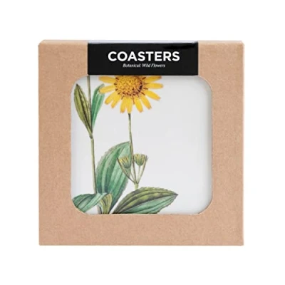Image of Grupo Erik Botanical Wild Flowers Coasters Set Of 4 x inches / 10 cm Cork Drinks Beermat Beverage Coaster Drip Mat Outdoor