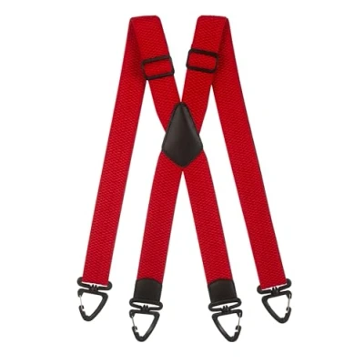 Image of Olata Heavy Duty X Shape Braces/Suspenders with Plastic Carabiner Clips 4cm. Red