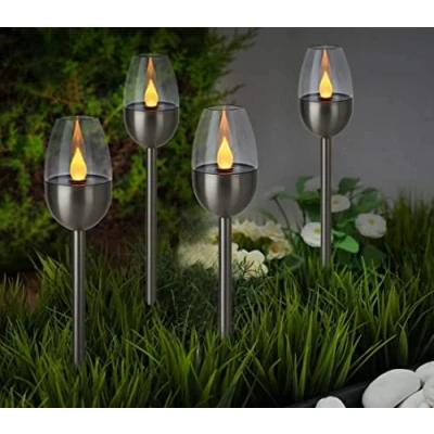 Image of Garden Mile 4 x Flame Effect Solar Torch Lights with LED Waterproof Stakes for Outdoor Yard Pathway Driveway Porch Patio Landscape Lawn Security Lighting Decor