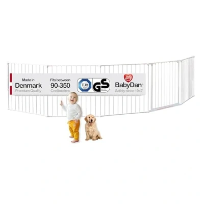 Image of BabyDan Flex XXL, 90 350 cm/35.5 137.7 inches, Hearth Gate/Stair Gate/Room Divider/Fire Surround, White, Made in Denmark Baby Gate/Safety Gate (Pet gate/Dog playpen)