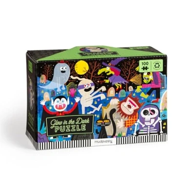 Image of Mudpuppy 9780735382480 Haunted Graveyard 100 Piece Glow Jigsaw Puzzle with A Scary Scene of Monsters and Creatures Hidden Spooky Details in The Dark
