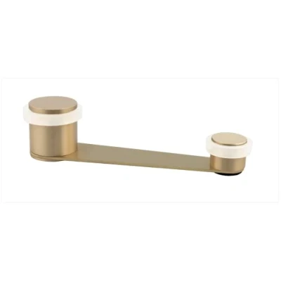 Image of EVI Herrajes Door Stop with Rotating Retainer Adhesive Fixing or Screw + Stud for up to 70 mm Thickness Brass Satin Matte Finish White Natural Silicone Rubber Mod. I