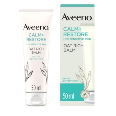 Image of Aveeno Face Calm+Restore Ultra Rich Oat Moisturising Balm (1x 50ml), 24H Hydration Moisturiser with Triple Complex, Soothes and Deeply Hydrates Irritated, Very Dry, Sensitive Skin