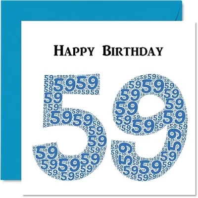 Image of Fun 59th Birthday Cards for Men Shapecloud Happy Card Dad Mum Grandad Nanny Grandma Uncle Auntie Cousin Friend, 145mm x Greeting Cards,