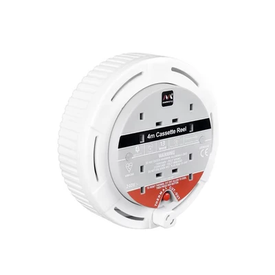 Image of Masterplug Cassette Cable Reel 240V 13A 4 Socket Thermal Cut Out White 4m MSTSCT04134W