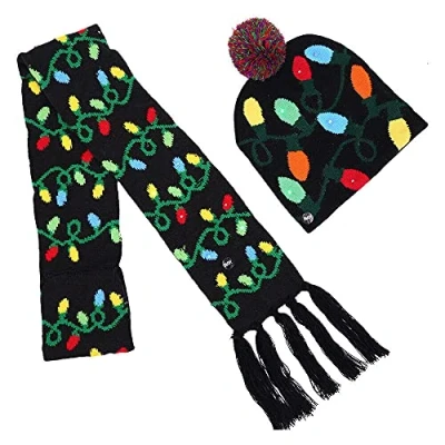 Image of ausuky LED Flashing Christmas Tree Hat Beanie Scarf Crochet Sweater Light Up Knit Cap (String + Scarf), One Size