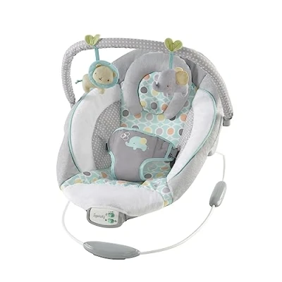 Image of Ingenuity, Soothing Baby Bouncer Chair with Vibrating Infant Seat, Morrison 8 Melodies, Removable Toy Bar 2 Plush Toys, Volume Control, 3 Point Harness, Newborn 0 6 Months