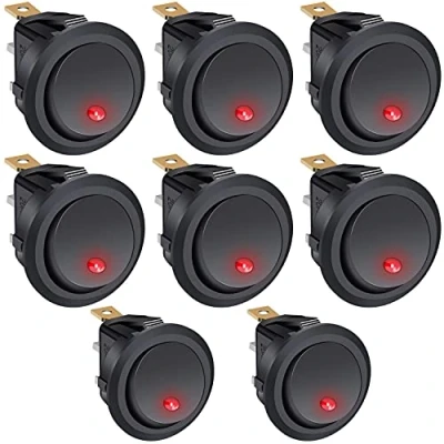 Image of Taiss/8Pcs Rocker Toggle Switch Round 20A 12V DC ON/OFF SPST Control For Car Or Boat,With Red LED Light KCD2 102N R