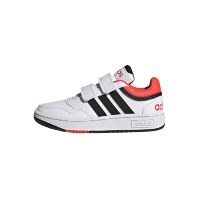 Image of adidas Hoops Lifestyle Basketball Hook and Loop Shoes, Cloud White/Core Black/Bright Red, 11 UK Child