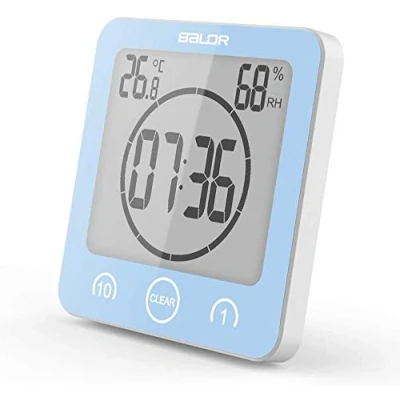 Image of FXxswey LCD Digital Shower Clock, Bathroom Clock Waterproof Timer Temperature Humidity Wall Kitchen Timer(Blue)