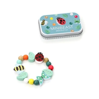Image of COTTON TWIST Kids Minibeast Bracelet Making Gift Kit Children Creative Beading Jewellery Designing Craft Play Set with Rectangular Tin