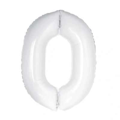 Image of White Number 0 Foil Balloon, 101cm (2 pack)