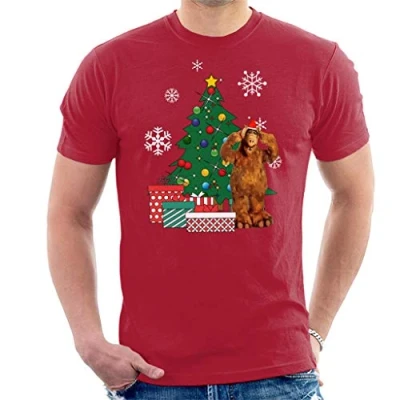 Image of Alf Around The Christmas Tree Men&#039;s T Shirt Cherry Red