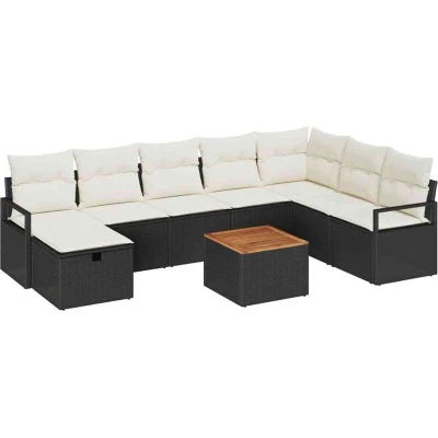 Image of vidaXL 9 Piece Garden Sofa Set with Cushions Black Poly Rattan