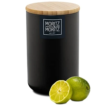 Image of Moritz &amp; storage jars black 900 ml Writable Ceramic jar with bamboo lid food containers lids airtight